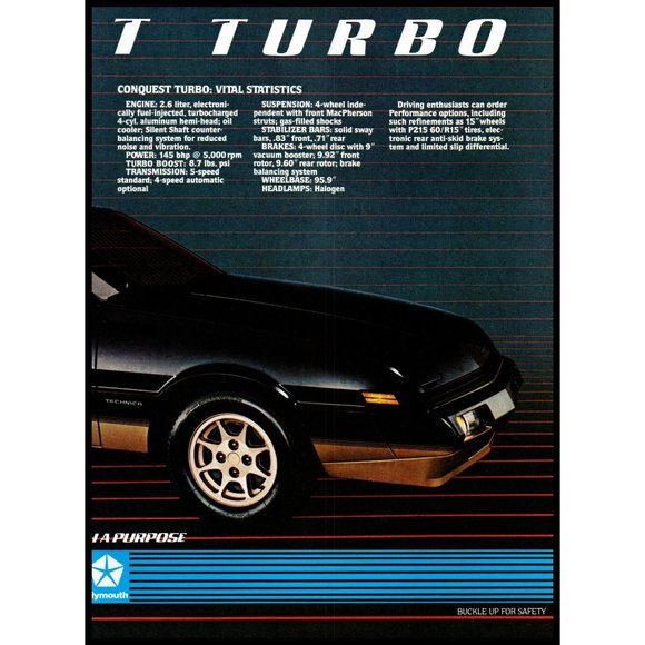 1984 Plymouth Conquest Turbo Hatchback 2 Page Vintage Print Ad 80s Wall Art - Picture 3 of 3